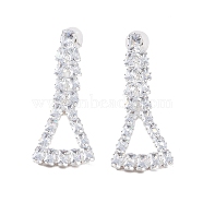 Brass Micro Pave Cubic Zirconia Stud Earrings, Triangle, Platinum, 64x24.5mm(EJEW-B046-22P)