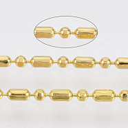 Brass Ball Chains, Ball & Bar Faceted Beaded Chains, Long-Lasting Plated, Soldered, with Spool, Cadmium Free & Nickel Free & Lead Free, Golden, 2.5x1.5mm and 1.5mm, about 301.83 Feet(92m)/roll(CHC-S008-010D-G)