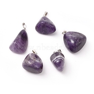 Natural Amethyst Pendants, with Platinum Tone Brass Findings, Nuggets, 23~30x13~22x12~20mm, Hole: 5x3mm(G-k302-B11)