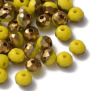Electroplate Glass Beads, Half Golden Plated, Faceted, Rondelle, Yellow, 4.3x3.7mm, Hole: 1mm, 500pcs/bag(EGLA-I016-04A)