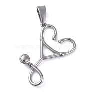 304 Stainless Steel Pendants, Echometer Shape, Stainless Steel Color, 34~40x30~33x5.5mm, Hole: 10x5mm(STAS-I127-091P)