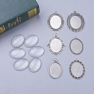 DIY Pendant Making, Tibetan Style Alloy Pendant Cabochon Settings and Oval Transparent Clear Glass Cabochons, Antique Silver, Oval Cabochon: 40x30mm, 6pcs/set(DIY-X0098-75AS)