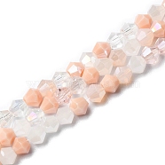 Electroplate Glass Beads Strands, Opaque & Transparent & AB Color Plated, Faceted, Bicone, Pink, 4x4.5mm, Hole: 0.9mm, about 94~95pcs/strand, 13.86''(35.2cm)(X-EGLA-D018-02A)