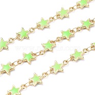 Handmade Alloy Enamel Star Link Chains, Soldered, Long-Lasting Plated, Lead Free & Cadmium Free, Golden, Light Green, 11x8x1.6mm(X-ENAM-F138-01F-RS)
