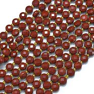 Natural Red Jasper Beads Strands, with Seed Beads, Faceted, Flat Round, 6~6.5x4mm, Hole: 1mm, about 50pcs/strand, 15.35''(39cm)(G-K389-B67-01)