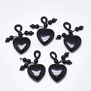 Natural Black Agate Pendants, with Braided Nylon Cord, Heart, 45~50mm, Hole: 5~7mm(G-T122-21L)