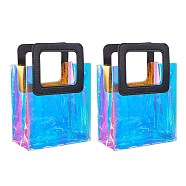 PVC Laser Transparent Bag, Tote Bag, with PU Leather Handles, for Gift or Present Packaging, Rectangle, Black, 10x7-1/8 inch(25.5x18cm), 2pcs/set(ABAG-SZ0001-04A-02)