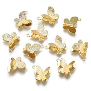 Brass Charms, Nickel Free, Butterfly, Textured, Real 18K Gold Plated, 8.5x10.5x4~4.5mm, Hole: 0.9mm(KK-T055-031G-NF)