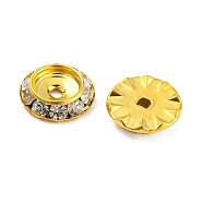 Brass Crystal Rhinestone Beads, Flat Round, Golden, 13x3~3.5mm, Hole: 1.6~2mm(RB-F035-06C-G)