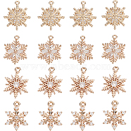 16Pcs 4 Style Brass Micro Pave Cubic Zirconia  Charm, Snowflake Charm, Golden, 14~21x10.5~16x2~3mm, Hole: 1~1.6mm, 4pcs/style(FIND-SC0004-62)