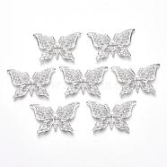 Iron Pendants, Etched Metal Embellishments, Butterfly, Platinum, 26x39x1mm, Hole: 1mm(IFIN-T002-02P)