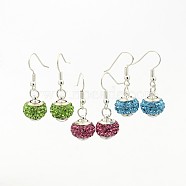 Chic Brass Polymer Clay Grade A Rhinestone Dangle Earrings, Mixed Color, 29mm, Pin: 0.6mm(EJEW-N025-01)