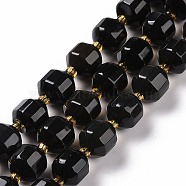 Natural Obsidian Beads Strands, with Seed Beads, Faceted Bicone Barrel Drum, 9~10mm, Hole: 1.2mm, about 29~32pcs/strand, 14.45~14.84 inch(36.7~37.7cm)(G-G990-F11)
