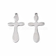 201 Stainless Steel Pendants, Cross, Stainless Steel Color, 35x17.5x2mm, Hole: 1.8mm(STAS-N095-084)