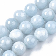Natural Chalcedony Beads Strands, Imitation Aquamarine, Dyed & Heated, Round, 10mm, Hole: 1mm, about 37~38pcs/strand, 14.96~15.35 inch(38~39cm)(G-S333-10mm-004)
