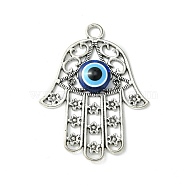 Blue Evil Eye Alloy Big Pendants, Lucky Eye Charms, Antique Silver, Hamsa Hand, 53x39.5x5.5mm, Hole: 4mm(PALLOY-JF02358-01)