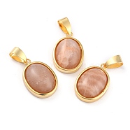Natural Sunstone Pendants, with Golden Brass Findings, Oval, 21.5x14x6mm, Hole: 7x4mm(G-B012-10G-06)
