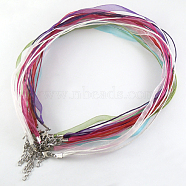 Jewelry Making Necklace Cord, Organza Ribbon & Waxed Cotton Cord & Platinum Plated Iron Clasp, Mixed Color, 16.9 inch(43cm), 6mm(FIND-R001-M-NF)