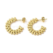 304 Stainless Steel Half Hoop Stud Earrings for Women, Leaf, Golden, 22x1.5mm(EJEW-B054-23G)