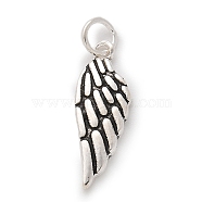 925 Sterling Silver Pendants, Wing Charms with Jump Rings and 925 Stamp, Antique Silver, 16x5.5x1.5mm, Hole: 2.2mm(STER-D300-14AS)