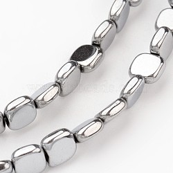 Electroplate Non-magnetic Synthetic Hematite Beads Strands, Flat Round, Smooth, Platinum Plated, 6x6x2mm, Hole: 1mm, about 70pcs/strand, 16 inch(G-I175-30D)