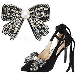 WADORN 2Pcs Bowknot Polyester Rhinestone Shoe Decorations, Iron Shoe Buckle Clip, Black, 73x95x18.5mm(AJEW-WR0002-37)