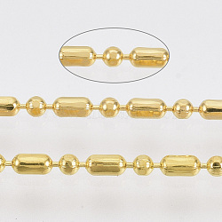 Brass Ball Chains, Ball & Bar Faceted Beaded Chains, Long-Lasting Plated, Soldered, with Spool, Cadmium Free & Nickel Free & Lead Free, Golden, 2.5x1.5mm and 1.5mm, about 301.83 Feet(92m)/roll(CHC-S008-010D-G)