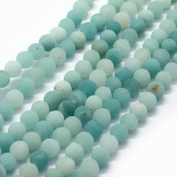 Natural Amazonite Bead Strands, Round, Frosted, 6mm, Hole: 1mm, about 61pcs/strand, 15.7 inch(40cm)(X-G-G684-03-6mm)