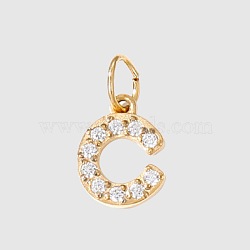 Stainless Steel Cubic Zirconia Pendants with Jump Rings, Real 14K Gold Plated, Long-Lasting Plated, Letter C, 8mm(X-FIND-PW0024-08C)