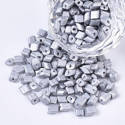 6/0 Baking Paint Glass Seed Beads, Oblique Cut Beads, Opaque Colours, Silver, 6/0, 4~8x3.5~4.5x2.5~3mm, Hole: 0.9mm, about 5000pcs/bag(SEED-S034-A01)