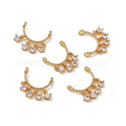 Rack Plating Brass Pave Clear Cubic Zirconia Connector Charms, Long-Lasting Plated, Cadmium Free & Nickel Free & Lead Free, Curved Shape Links, Real 18K Gold Plated, 14x13.5x2.5mm, Hole: 2mm(KK-C007-32G)