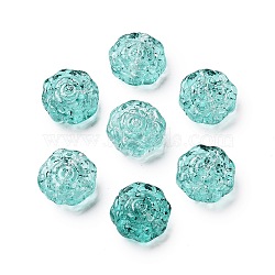 Spray Painted Transparent Glass Beads, Flower Charm, Turquoise, 15x15x6mm, Hole: 1.2mm(GLAA-D038-01H)