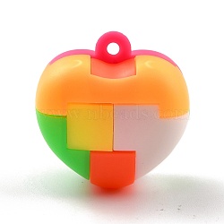 Plastic Pendants, Bubble Popper Fidget Toy, Stress Anxiety Relief Toys, Puzzle Block Pendant, Heart, Colorful, 32x32.5x26mm, Hole: 3mm(X-KY-B002-05)