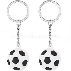 2Pcs Plastic Keychains, with Iron Findings, Platinum, Sports Theme, Football, 7.5cm, Pendant: 32mm(KEYC-SP00009)