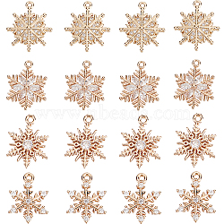 16Pcs 4 Style Brass Micro Pave Cubic Zirconia  Charm, Snowflake Charm, Golden, 14~21x10.5~16x2~3mm, Hole: 1~1.6mm, 4pcs/style(FIND-SC0004-62)