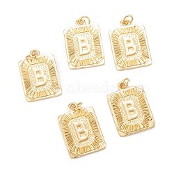 Brass Pendants, with Jump Ring, Long-Lasting Plated, Cadmium Free & Nickel Free & Lead Free, Rectangle with Alphabet, Real 18K Gold Plated, Letter.B, 23.5x16x2mm, Jump Ring: 5x0.7mm, 3.6mm Inner Diameter(KK-J279-58G-B)
