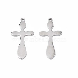 201 Stainless Steel Pendants, Cross, Stainless Steel Color, 35x17.5x2mm, Hole: 1.8mm(STAS-N095-084)