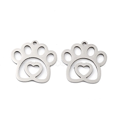 201 Stainless Steel Pendants, Laser Cut, Paw Print Charm, Stainless Steel Color, 16.5x17x1mm, Hole: 1.4mm(STAS-A090-27P)
