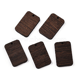 Natural Wenge Wood Pendants, Undyed, Rectangle Charms, Coconut Brown, 28x18x3.5mm, Hole: 2mm(WOOD-T023-33B-01)