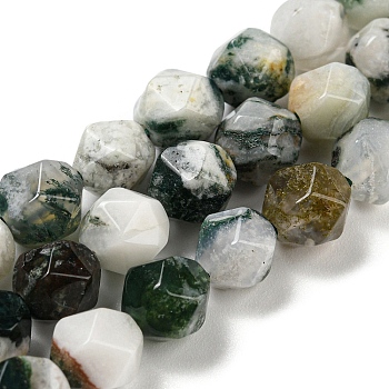 Natural Tree Agate Beads Strands, Faceted, Polygon, 7.5~8.5x7.5~8x7.5~8mm, Hole: 1.4mm, about 44~49pcs/strand, 14.25~14.96 inch(36.2~38cm)