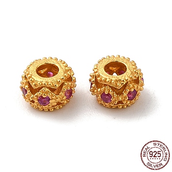 Matte Gold Color 925 Sterling Silver Beads, Hollow Rondelle, Medium Violet Red, 4.5x3mm, Hole: 1.6mm