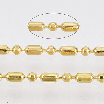 Brass Ball Chains, Ball & Bar Faceted Beaded Chains, Long-Lasting Plated, Soldered, with Spool, Cadmium Free & Nickel Free & Lead Free, Golden, 2.5x1.5mm and 1.5mm, about 301.83 Feet(92m)/roll
