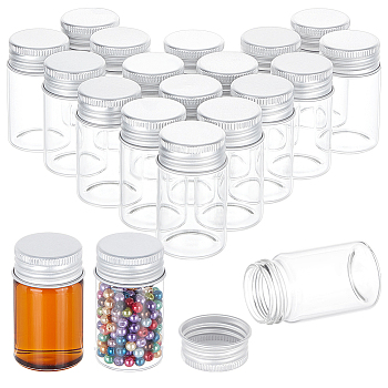 20Pcs Glass Bead Containers, with Aluminum Cap, Silver, 5.1x3cm, Capacity: 20ml(0.68fl. oz)