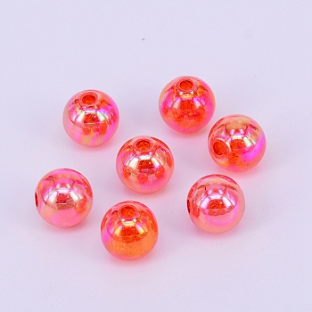 Electroplate Crackle Acrylic Beads, AB Color Plated, Round, Crimson, 8mm, Hole: 2mm, about 108pcs/30g