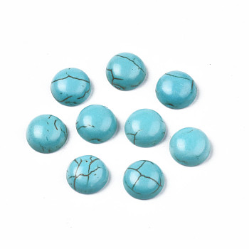 Craft Findings Dyed Synthetic Turquoise Gemstone Flat Back Dome Cabochons, Half Round, Dark Turquoise, 8x4mm