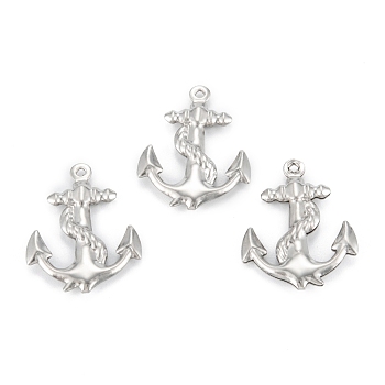 316 Surgical Stainless Steel Pendants, Anchor, Stainless Steel Color, 24x18.5x3mm, Hole: 1mm