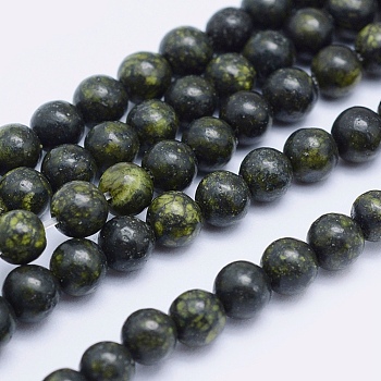 Natural Serpentine/Green Lace Stone Beads Strands, Round, 10mm, Hole: 1mm, about 37pcs/strand, 14.5 inch(37cm)