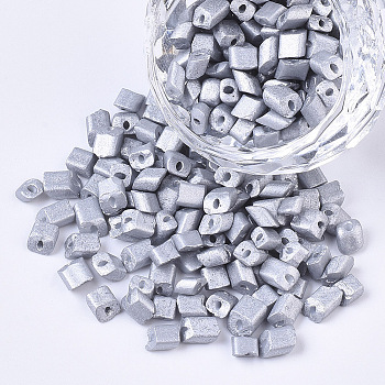 6/0 Baking Paint Glass Seed Beads, Oblique Cut Beads, Opaque Colours, Silver, 6/0, 4~8x3.5~4.5x2.5~3mm, Hole: 0.9mm, about 5000pcs/bag