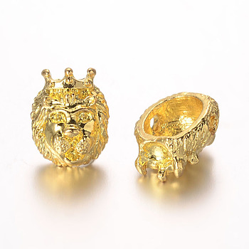 Lion Head Alloy Beads, Golden, 15x11.5x7.5mm, Hole: 2mm