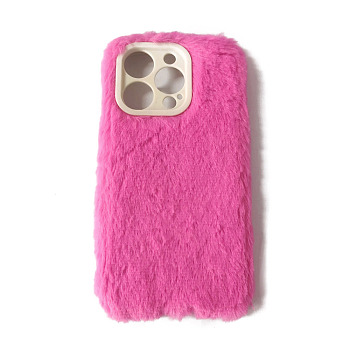 Warm Plush Mobile Phone Case for Women Girls, Plastic Winter Camera Protective Covers for iPhone14  , Deep Pink, 15.4x7.9x1.4cm